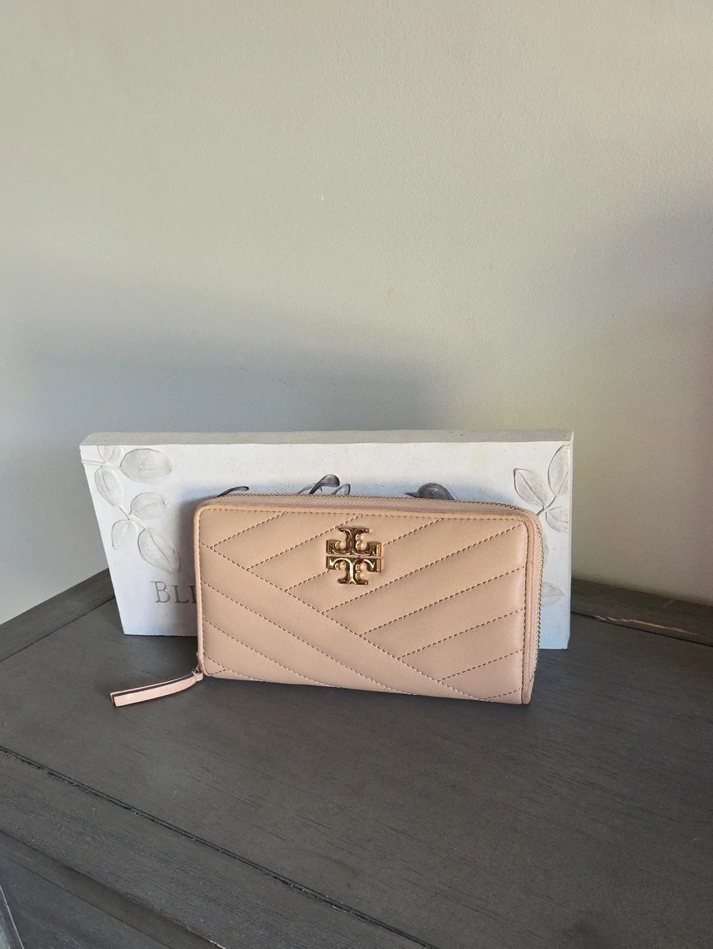 Tory Burch Kira Chevron Quilted Zip Continental Wallet Beige or Almond Shade